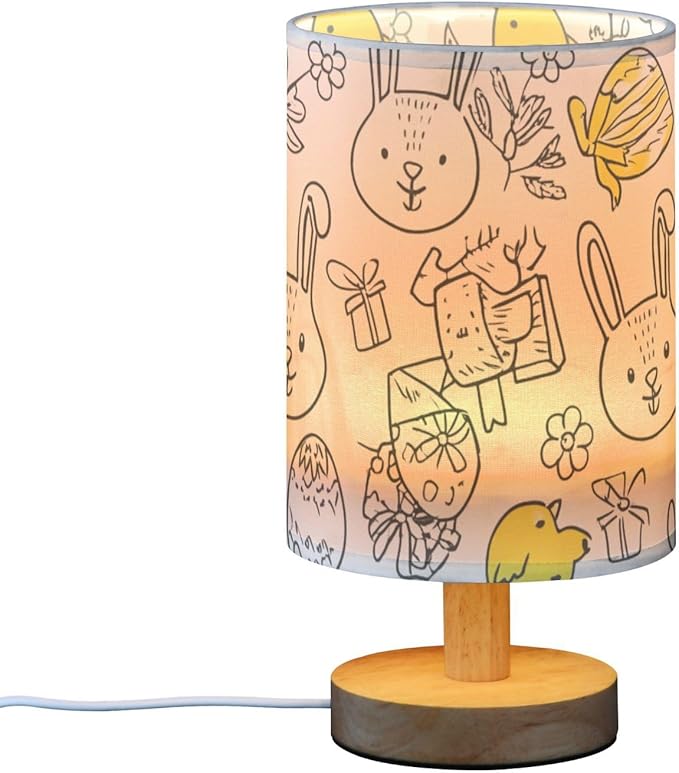 White Bunny LED Table Lamp, Bedside Lamp with Linen Lampshade, Flicker-Free Eye Care USB Plug in Nightstand Lamp, for Bedroom and Office