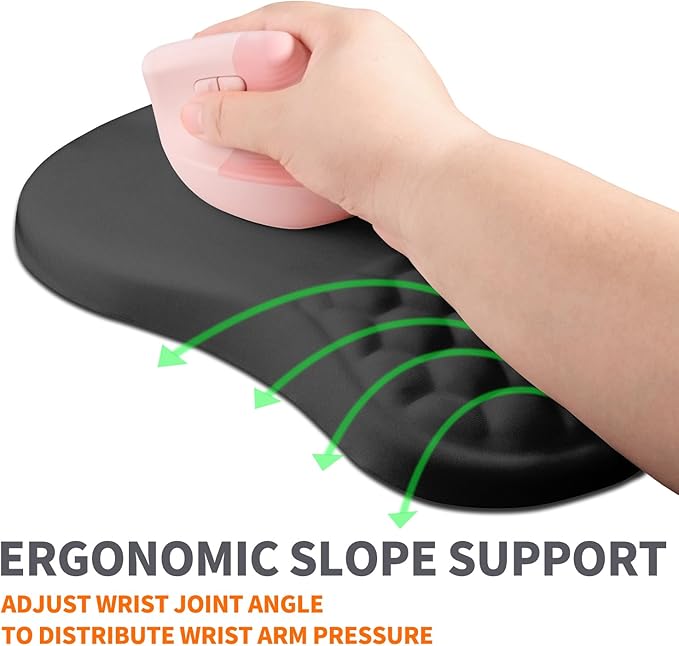 Ergonomic Joint Wrist Support Mouse Pad with Memory Foam Cushion Massage Bump, Carpal Tunnel Mousepad Slope Design for Wrist Rest, 11.8x7.9 in, Black