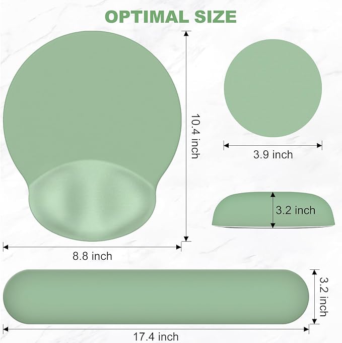AIMSA Mouse Pad with Wrist Rest Support, Keyboard Wrist Rest Set, Ergonomic Memory Foam Mousepad for Computer Keyboard, Easy Typing and Pain Relief, Green
