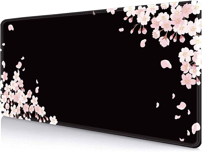 IMAYONDIA Ethereal Sakura Nightfall Desk Pad (35.4x15.7 in), Cherry Blossom Large Gaming Mouse Pad Mousepad, Serene Blossoms on Black Elegant Floral Art Desk Mats, Japanese Floral Computer Accessory