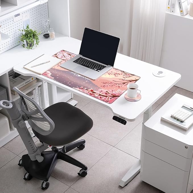 Gaming Mouse Pad Large Mousepad Cherry Blossom Desk Mat XXL Big Desk Pad 31.5x15.75 Rubber Base Pink Sakura Computer Pad with Stitched Edges Mouse Mat for Work Home Office