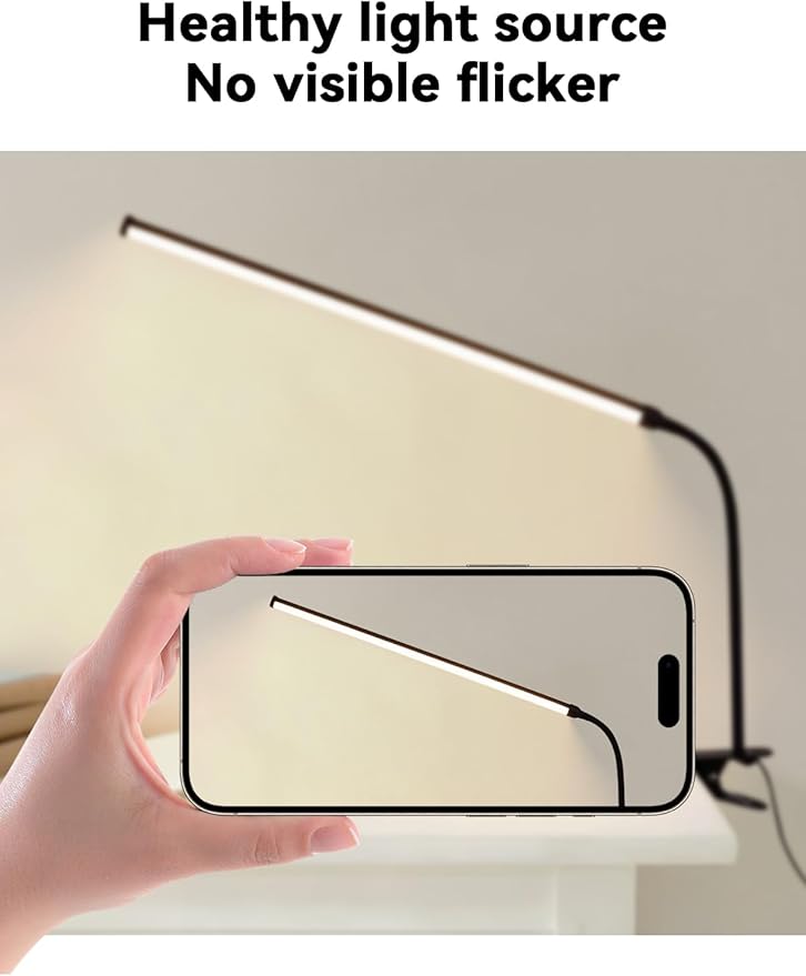 2 Pack LED Desk Lamp with Clamp,Dimmable Clip on Light for College Dorm Room,Eye-Friendly Reading Study Lamp for Students,Flexible Gooseneck Bedside Light,Home Office Desk Lights Bedroom