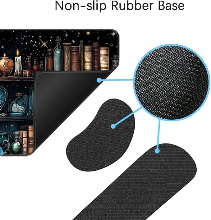 MIBITRI Keyboard Mouse Pad Set, Extended Gaming Mouse Pad+Ergonomics Keyboard Wrist Rest Support, Memory Foam, Easy Typing, 4Pcs XXL Ultra Thick Desk Mat, Enchanted Bookshelf