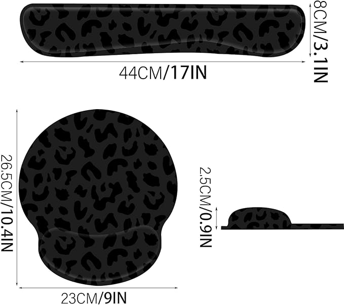 2Pcs Keyboard Wrist Rest Pad and Mouse Wrist Rest Support Mouse Pad Set,Ergonomic Support,Gaming Mouse Pad,Memory Foam,Non-Slip Base,for Office Western-Black Purple Leopard Cheetah Pattern