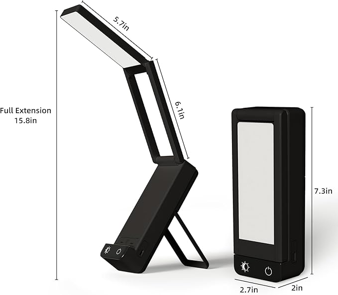 EZVALO LED Rechargeable Desk Lamp, 6000mAh Battery Operated Light, Cordless Table Lamp for Book Reading, Foldable Mini Lamps & Portable, 3 Color Dimmable Small Wireless Reading Lamp, Black