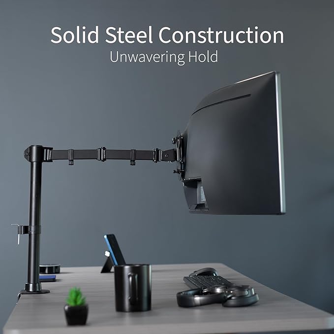 VIVO Single Large Monitor Arm Desk Mount, Holds Screens up to 45 inch Ultrawide, Fully Adjustable Stand with C-Clamp and Grommet Base, VESA 75x75mm or 100x100mm, Black, STAND-V149