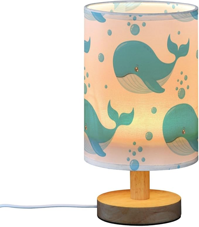 Blue Whale LED Table Lamp, Bedside Lamp with Linen Lampshade, Flicker-Free Eye Care USB Plug in Nightstand Lamp, for Bedroom and Office
