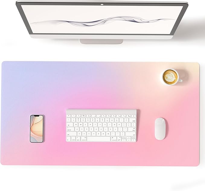 Colorful Star Large Mouse Pad Pink, Girly Desk Mat Aesthetic PU Leather Laptop Mat 31.5 x 15.7 in, Cute Mousepad & Large Desk Pad, Waterproof Non-Slip Desk Mat for Office Accessories Women& Girl