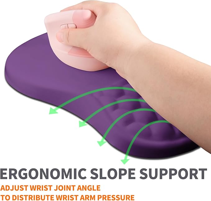 Ergonomic Joint Wrist Support Mouse Pad with Memory Foam Cushion Massage Bump, Carpal Tunnel Mousepad Slope Design for Wrist Rest, 11.8x7.9 in, Dark Violet