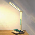 Smart Alarm Clock Lamp with Transparent Display,Wireless Charger Station,Dimmable Table Lamp with 3 Color Modes 5 Brightness,180° Flexible Desk Light for Bedroom,T26 White.