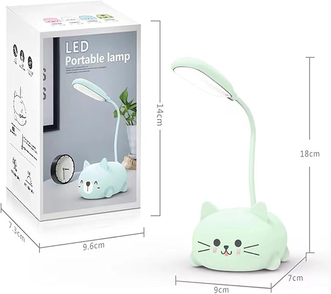 LED Desk Lamp for Kids, Cute Cat Lamp USB Rechargeable Reading Light,Portable LED Table Light, Flexible Gooseneck Eye-Care Cartoons Small Desk Lamp Girls Gifts (White)