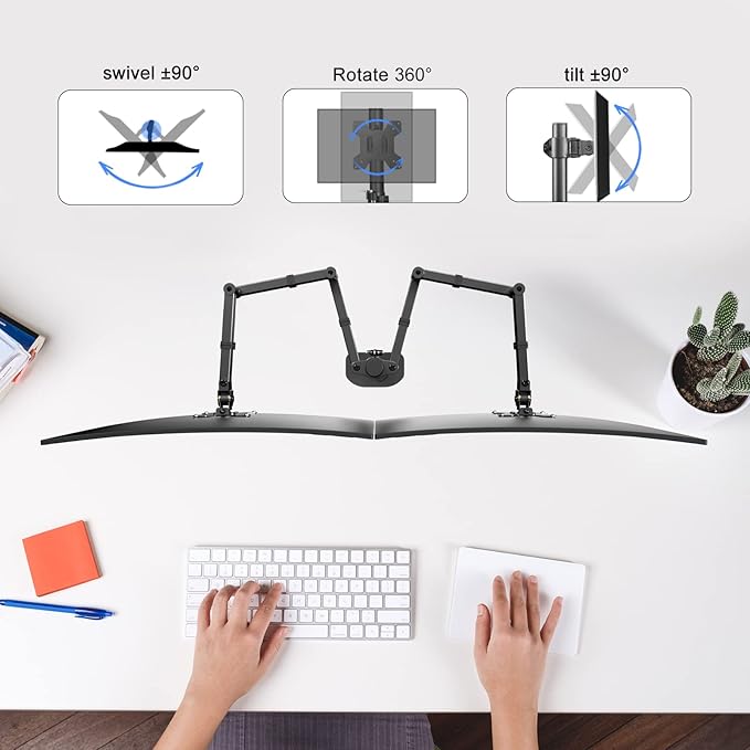 Pholiten Dual Monitor Stand for 13-32inch Screen,Extra Long Monitor Arm Desk Mount,Fully Adjustable 27.95 inch Monitor Arm,Each Arm up to 22lbs