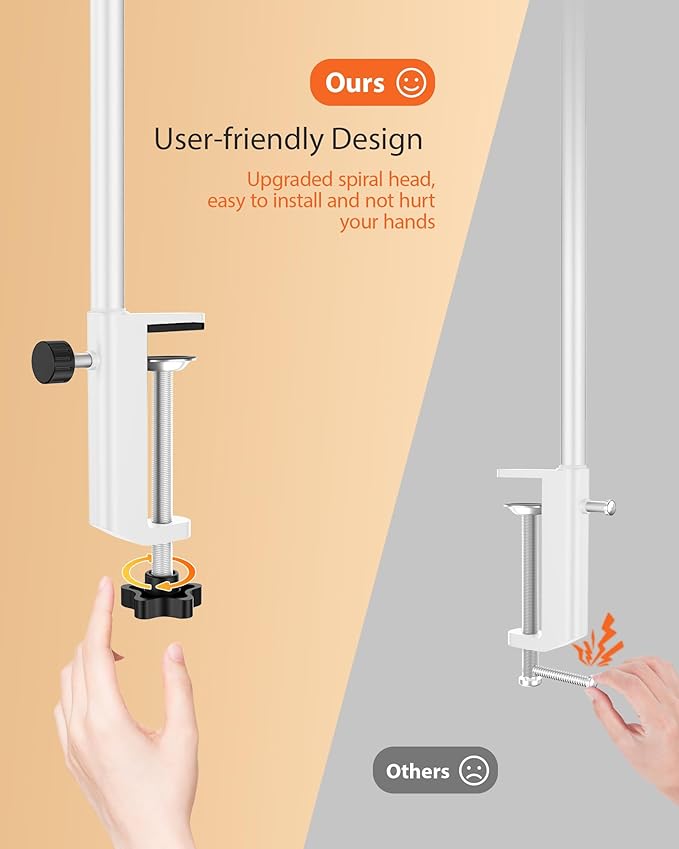 Clamp Desk Lamp with Adjustable Brightness, Eye-Caring LED, Rotatable Head, USB Powered, Space-Saving Design for Office, Reading, Work, and Home Desktop Lighting - White