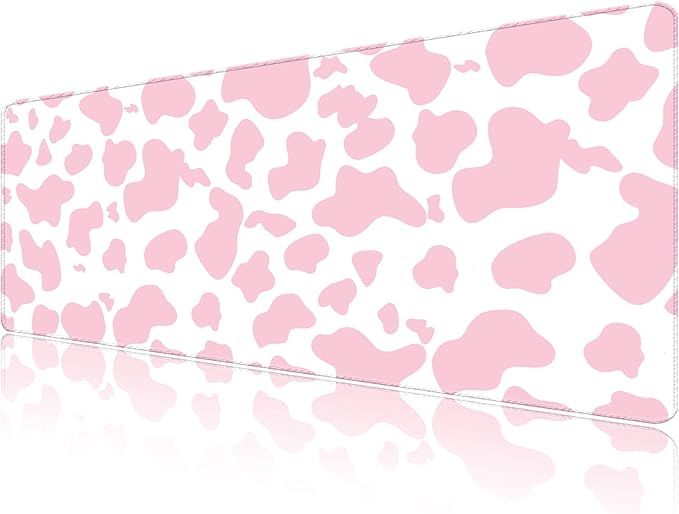 Extended Large Computer Gaming Mouse Pad Desk Mat(31.5×15.7 in),Desk Pad with Non-Slip Base and Stitched Edges,Suitable for Work Office Large Gaming Mouse Pad Desktop Pad-Pink Cow