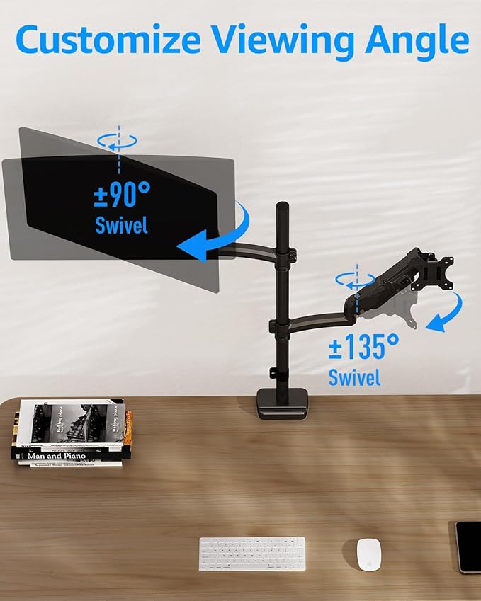 MOUNTUP Vertical Dual Monitor Mount Holds 4.4-17.6lbs, up to 32 Inch Stacked Monitor Mount with Gas Spring Arm with Clamp/Grommet Base Dual Monitor Stand for Desk, VESA 75x75/100x100 MU6012A