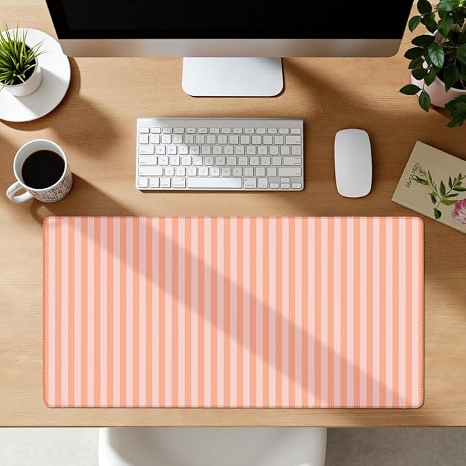 Orange Pink Striped Desk Mat Cute Pastel XXL Large Gaming Mouse Pad Desk Pad Kawaii Aesthetic Cozy Keyboard Laptop Computer Mat Home Office Decor for Women