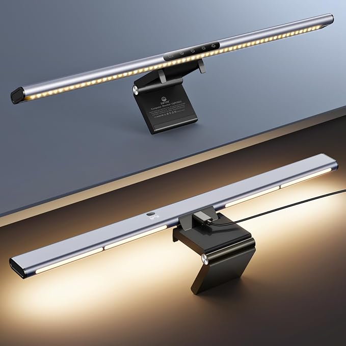 Syrinx Computer Monitor Light Bar with Backlight for Home Office, Eye-Caring USB LED Reading Lamp, Dimmable Screen Monitor Lamp, Smart Motion Sensor, Touch Control, CRI 95+, No Screen Glare for Basic