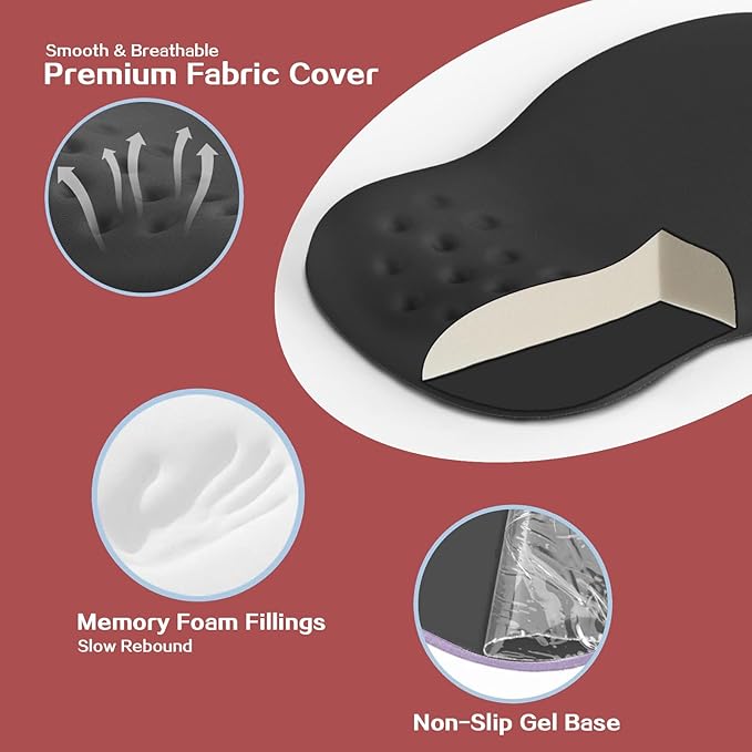 Ergonomic Wrist Rest with Mouse Pad, Mouse Pad with Comfortable Memory Foam Wrist Rest, Massage Design, Non-Slip Rubber Base, Made Easy Typing & Relieve Wrist Pain, Black