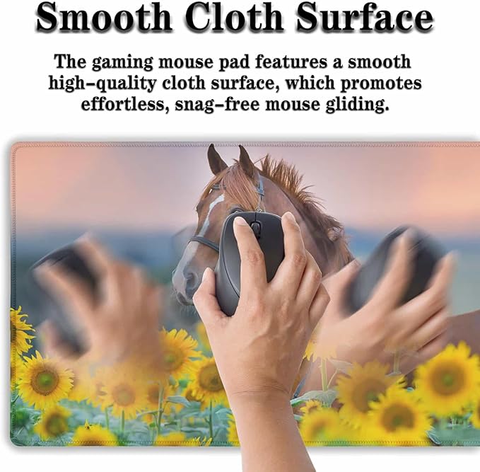 Gaming Desk Mat Sunflowers, Gaming Mousepad Computer Desk Pad, Home Office Decor Non-Slip Rubber Base Waterproof with Stitched Edges, 35.4 X 15.7 inch for Work/Game/Office/Home Red Stallion