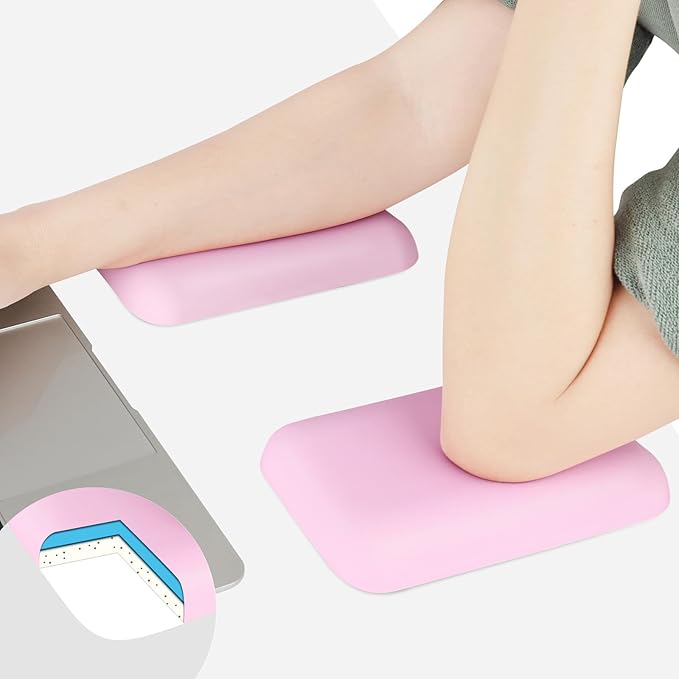 Leolee Elbow Rest Pads for Desk, Upgraded Gel Memory Foam Ergonomic Wrist Rest Pad Arm Rest Pads with Non-Slip Base, Cushion Support Relieve Elbow and Wrist Pain for Computer, Office, 2 Packs, Pink