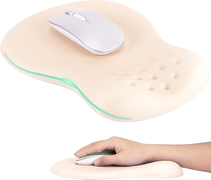 Ergonomic Wrist Rest with Mouse Pad, Mouse Pad with Comfortable Memory Foam Wrist Rest, Massage Design, Non-Slip Rubber Base, Made Easy Typing & Relieve Wrist Pain, Apricot