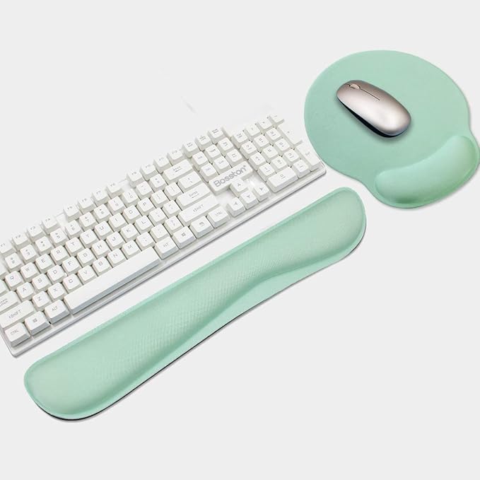 Ergonomic Keyboard Mouse Pad Wrist Rest Support Set for Laptop/Computer/Desktop,Memory Foam Hand Rest Wrist Cushion for Gaming/Office,Lightweight Comfortable (Light Green)