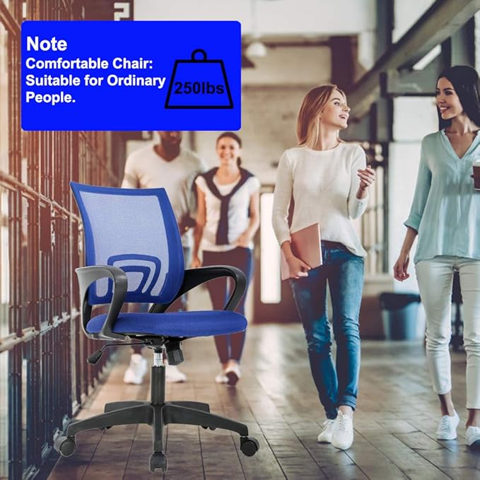BestOffice | Ergonomic Office Chair | Mid-Back Swivel Desk Chair | Breathable Backrest & Lumbar Support | Adjustable Height | Sponge Seat | Rolling Wheels | Blue | for Adults & Women