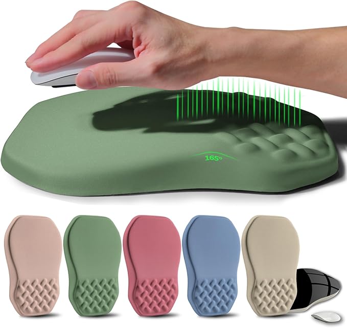 Ergonomic Raised Mouse Pad Wrist Support with Bilateral Slope Memory Foam Mousepad for Wrist Rest and Ergonomic Support 11.8x7.9〃 Green