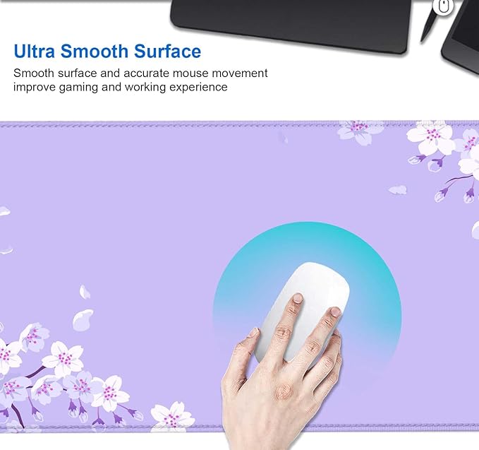IMAYONDIA Sakura Japanese Desk Mat, Cherry Blossom Large Gaming Mouse Pad, Elegant Floral Mousepad for Women, Purple Flowers Aesthetic Desk Pad for Work Decor, Game, Office, 31.5x11.8