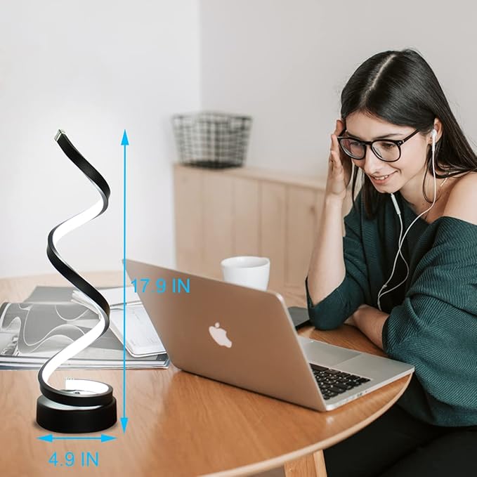 Modern Spiral Table Lamp, Dimmable Table Lamps for Bedroom, 12W LED Desk Lamps for Living Room, 3 Colors 10 Brightness Bedside Lamps Nightstand Lamp Desk Light for Nightstand, Office - Black