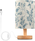 Flower LED Table Lamp, Bedside Lamp with Linen Lampshade, Flicker-Free Eye Care USB Plug in Nightstand Lamp, for Bedroom and Office