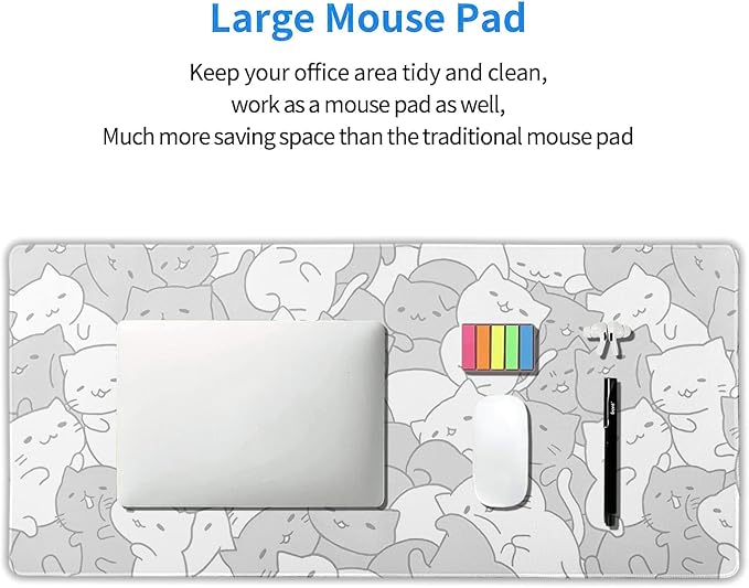 aportt Kawaii Cats White Gaming Mouse Pad XXL Cute Kittens Japanese Extended Big Large Desk Mat Non-Slip Rubber Base Stitched Edge Long Keyboard Mousepad for PC Computer Laptop, 35.4×15.7 Inches