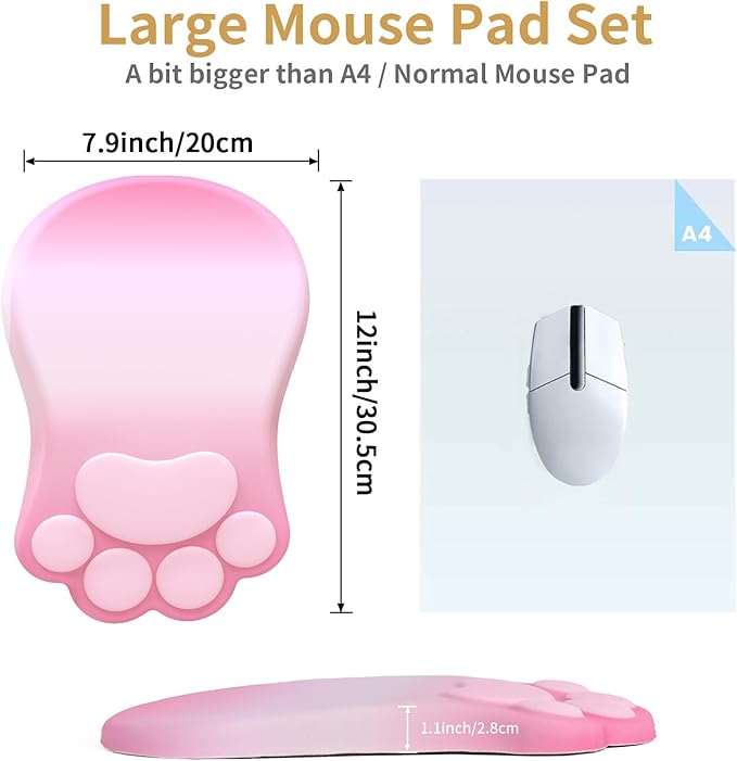 L-SPOUTTO Ergonomic Mouse Pad with Wrist Rest,Cute Cat Paw Mousepad Wrist Support,Comfortable Massage Design Computer Pain Relief Mouse Pad with Non-Slip PU Base for Desk Laptop Gaming,Gradient Pink