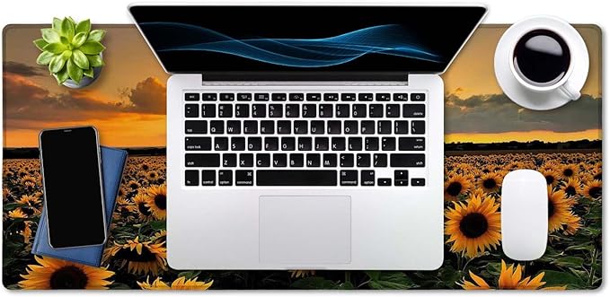 SSOIU Extended Gaming Mouse Pad XXL ArtSo Large Keyboard Mat Long Mousepad Desk Decor Writing Pad Non Slip Rubber Base Stitched Edges for Work, Game, Office, Home, 35.5" x 15.7", Sunflower Field