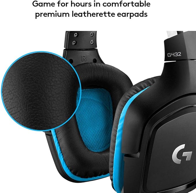 Logitech G432 Wired Gaming Headset, 7.1 Surround Sound, DTS Headphone:X 2.0, Flip-to-Mute Mic, PC (Leatherette) Black/Blue