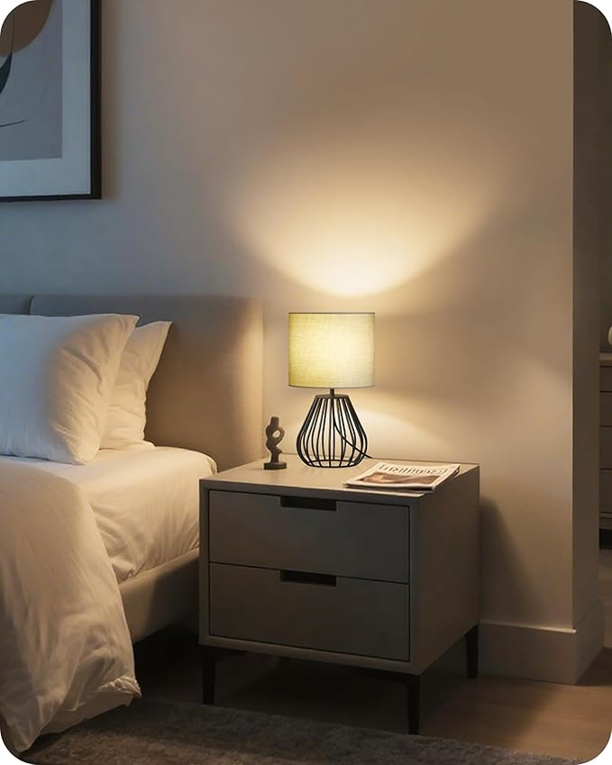 Green Table Lamp, Small Sage Green Lamp with Linen Shade & Black Metal Base, Modern Nightstand Lamp, 2700K LED Bulb Included, Cute Desk Lamp for Kids Room, Bedroom, Living Room, J06TL05