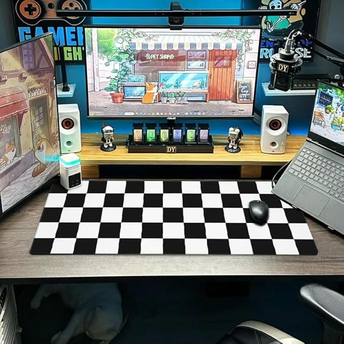 Black and White Checkered Mouse Pad Extended Large Gaming Mousepad XL Big Long Oversized Desk Mat Stitched Edges 31.5 X 11.8 Inch for Home Office