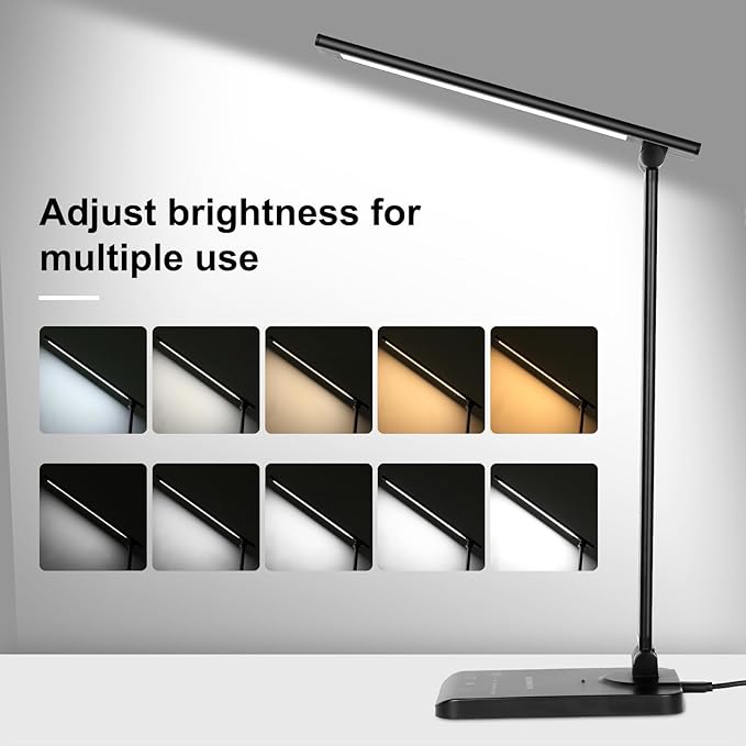 Semlos LED Desk Lamp, Eye-Caring Table Lamps with 5 Brightness Levels & 5 Lighting Modes, 45 Min Auto Timer, Touch Control and Memory Function, Dimmable Home Office Study Reading Desk Light,Black
