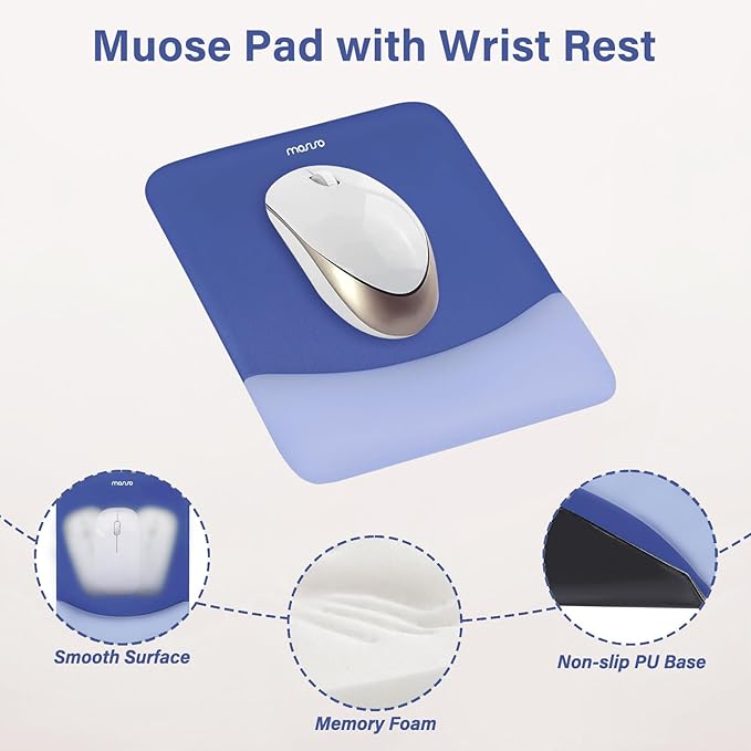 MOSISO Wrist Rest Support for Mouse Pad&Keyboard Set, Rectangular Ergonomic Mousepad Non-Slip Base Home/Office Easy Typing Pad with Neoprene Cloth&Raised Silicone Lining, Royal Blue
