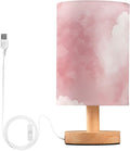 Pink Cloud LED Table Lamp, Bedside Lamp with Linen Lampshade, Flicker-Free Eye Care USB Plug in Nightstand Lamp, for Bedroom and Office