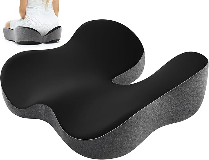 Seat Cushion for Tailbone & Sciatica Support - Plush Yet Supportive Ergonomic Memory Foam Chair Cushions for Office Chair, Car, Wheelchair, Airplane & Long Sitting