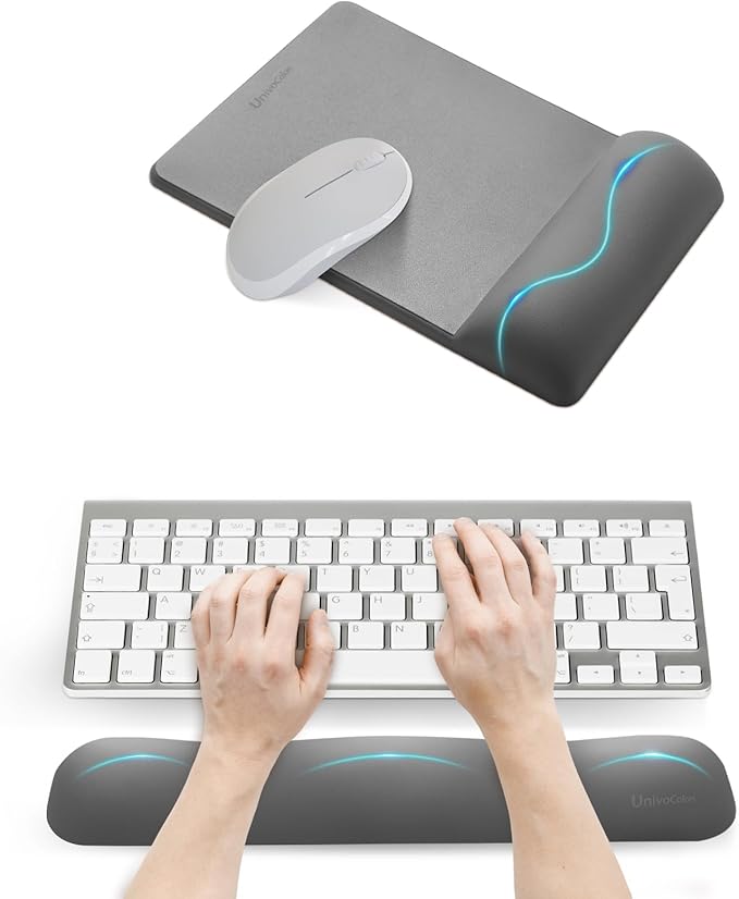 UnivoColors Mini Size Mouse Pad with Wrist Rest & M-Size Keyboard Wrist Rest Set,Premium PU Material,Low-Rebound Cushion,Ergonomic Design,Smooth Mouse Control with Hard Plate,Reduces Fatigue,Gray