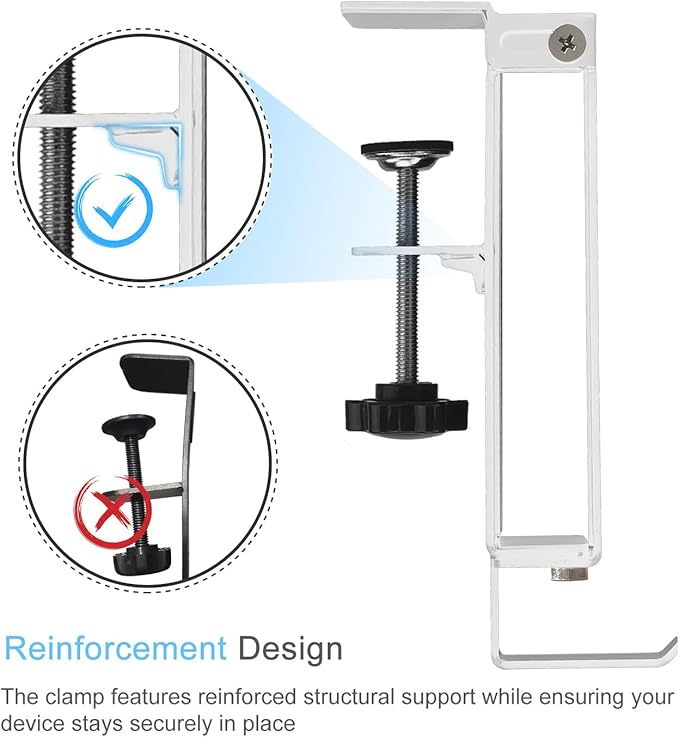 IFCASE Adjustable Desk Side Laptop Mount Holder with Headphone Hook, No Drill Desk Storage Organizer (White)