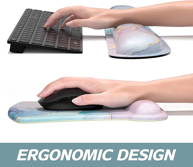 ITNRSIIET Mouse Pad Wrist Support Keyboard Wrist Rest Pad Ergonomic Mousepad Non-Slip Memory Foam Keyboard Pad Easy Typing Pain Relief Perfect for PC Laptop Gaming Office, Color Textured Marble