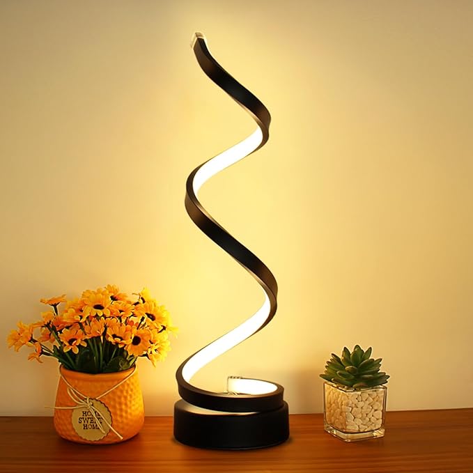 Modern Spiral Table Lamp, Dimmable Table Lamps for Bedroom, 12W LED Desk Lamps for Living Room, 3 Colors 10 Brightness Bedside Lamps Nightstand Lamp Desk Light for Nightstand, Office - Black