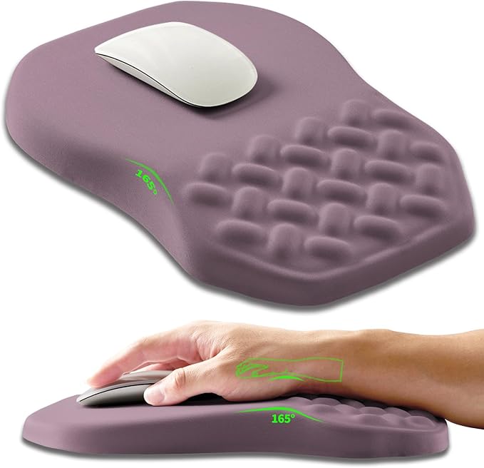 Ergonomic Slope Mouse Pad Wrist Support, Wrist Rest Mousepad for Carpal Tunnel with Massage Bulge and Slow Rebound Memory Foam (12x8 inch, Purple)