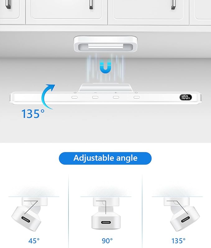 WILLED 3W Magnetic Light Bar, Eye-Friendly Makeup Lighting, 2000mah Vanity Lights for Mirror with Battery Display, Button Control Rechargeable Light Bar for Cabinet, Closet, Bathroom and Desk