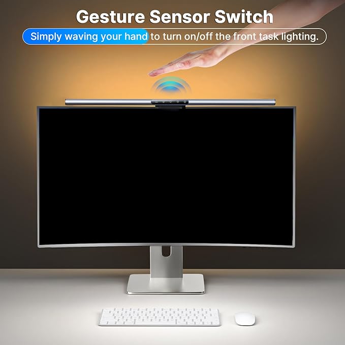 Syrinx Computer Monitor Light Bar with Backlight for Home Office, Eye-Caring USB LED Reading Lamp, Dimmable Screen Monitor Lamp, Smart Motion Sensor, Touch Control, CRI 95+, No Screen Glare for Basic
