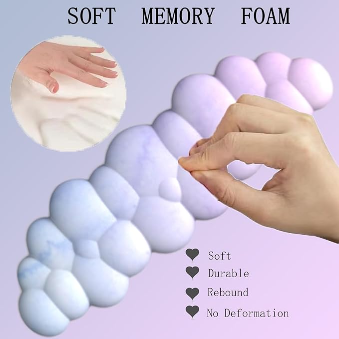 Cloud Wrist Rest Keyboard Ergonomic Mouse Pad with Wrist Rest for Keyboard and Mouse Pad Set Memory Foam PU Base Wrist Support for Computer Gaming Home Office Relief Pain Gradient Blue Pink