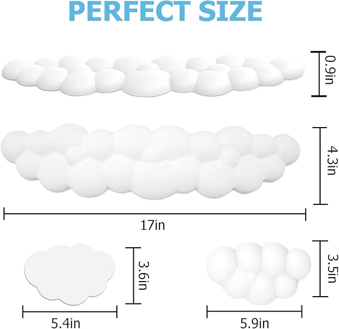 Cloud Wrist Rest Keyboard, PU Leather Memory Foam Wrist Rest for Computer Keyboard, Ergonomic Keyboard Wrist Rest Pad and Cute Mouse Wrist Rest for Gaming, Office, Computer, Typing,White